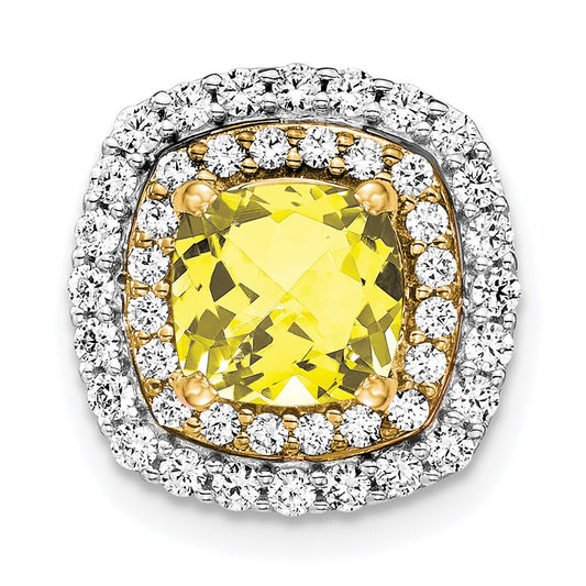 14k Two-Tone Gold Lab Grown Real Diamond & Created Yellow Sapphire Pendant