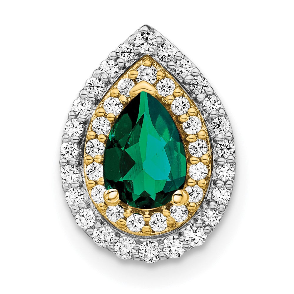 14k Two-Tone Gold Lab Grown Real Diamond & Created Emerald Pendant