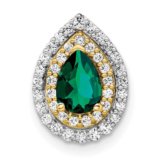 14k Two-Tone Gold Lab Grown Real Diamond & Created Emerald Pendant