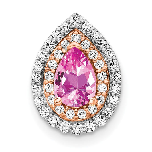 14k Two-Tone Gold Lab Grown Real Diamond & Created Pink Sapphire Pendant