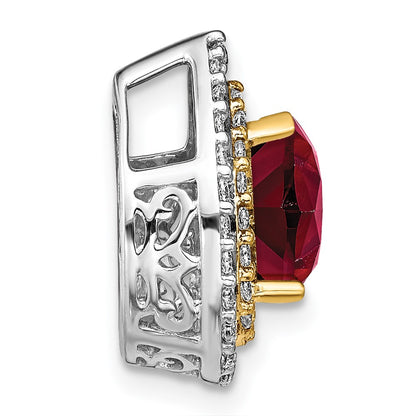 14k Two-Tone Gold Lab Grown Real Diamond & Created Ruby Pendant