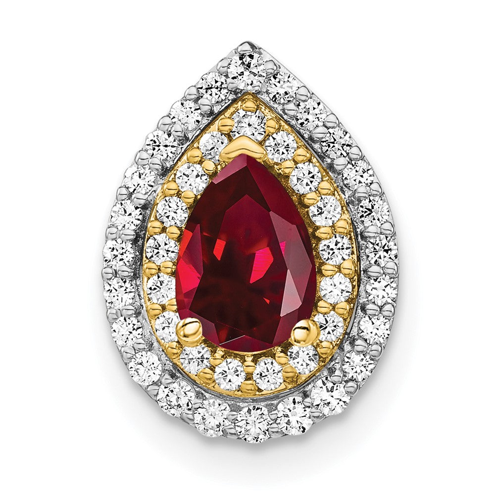14k Two-Tone Gold Lab Grown Real Diamond & Created Ruby Pendant