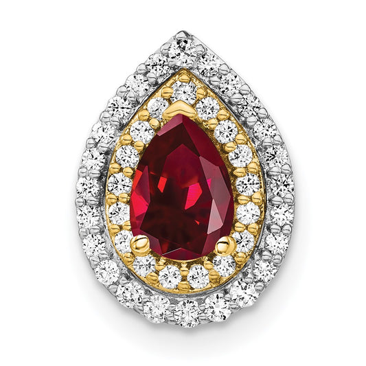 14k Two-Tone Gold Lab Grown Real Diamond & Created Ruby Pendant