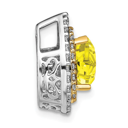 14k Two-Tone Gold Lab Grown Real Diamond & Created Yellow Sapphire Pendant