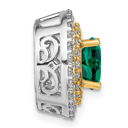 14k Two-Tone Gold Lab Grown Real Diamond & Created Emerald Pendant