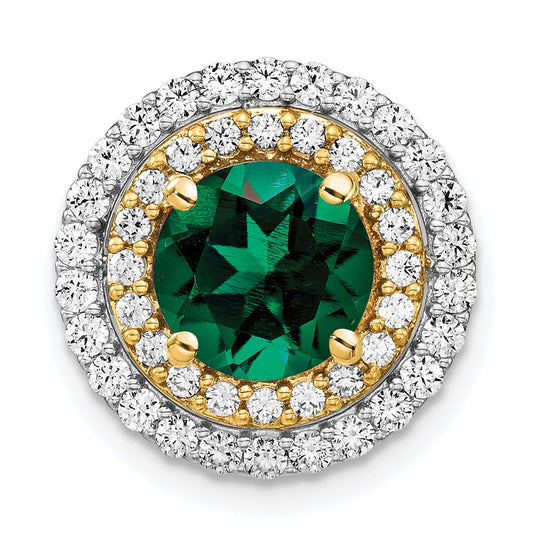 14k Two-Tone Gold Lab Grown Real Diamond & Created Emerald Pendant