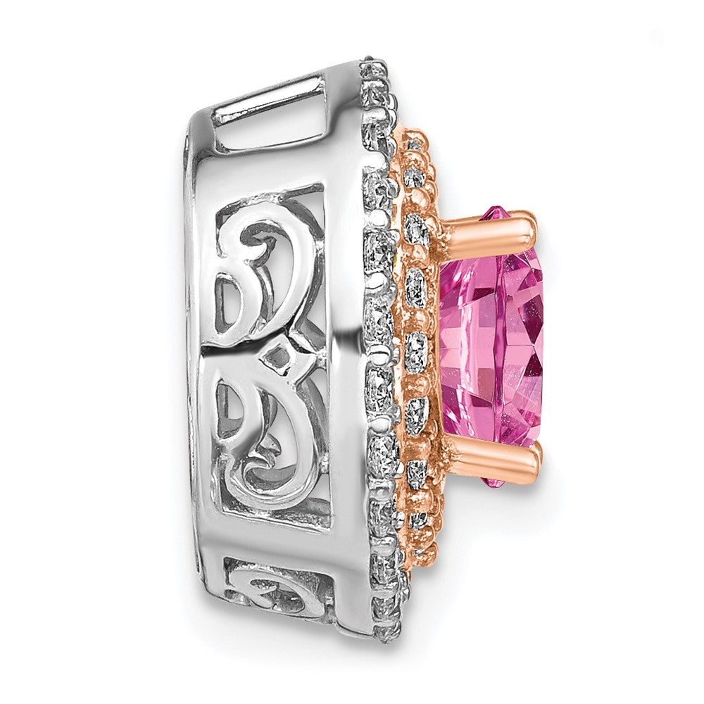 14k Two-Tone Gold Lab Grown Real Diamond & Created Pink Sapphire Pendant