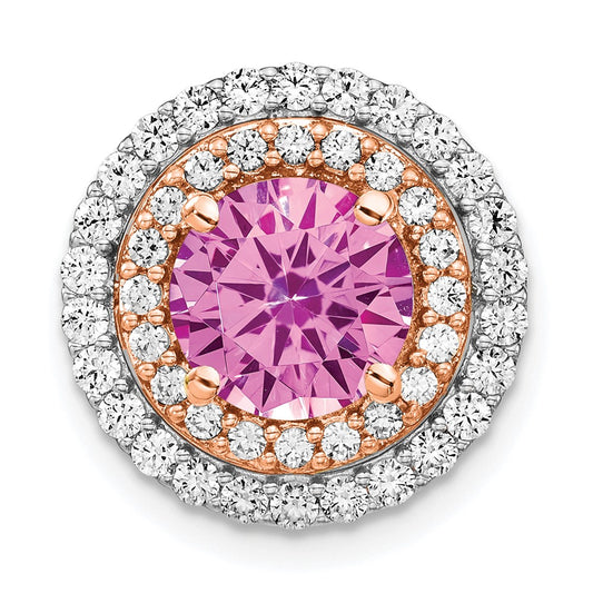 14k Two-Tone Gold Lab Grown Real Diamond & Created Pink Sapphire Pendant