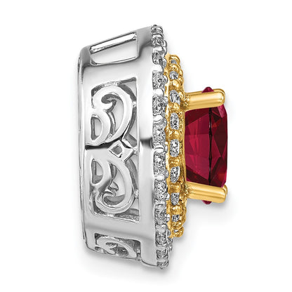 14k Two-Tone Gold Lab Grown Real Diamond & Created Ruby Pendant