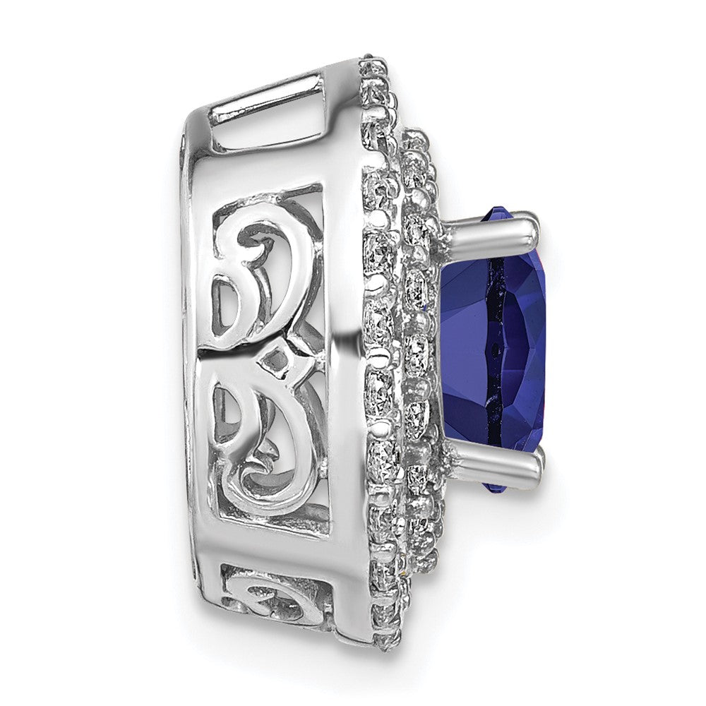 14K White GoldLab Grown Real Diamond & Created Blue Sapphire Pendant