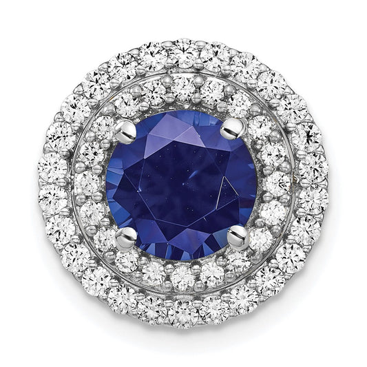 14K White GoldLab Grown Real Diamond & Created Blue Sapphire Pendant