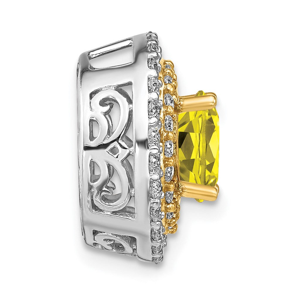 14k Two-Tone Gold Lab Grown Real Diamond & Created Yellow Sapphire Pendant