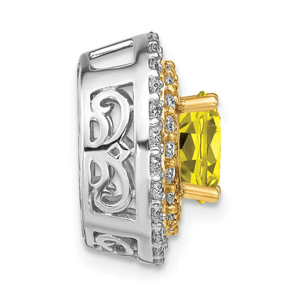 14k Two-Tone Gold Lab Grown Real Diamond & Created Yellow Sapphire Pendant