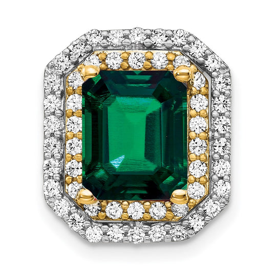 14k Two-Tone Gold Lab Grown Real Diamond & Created Emerald Pendant