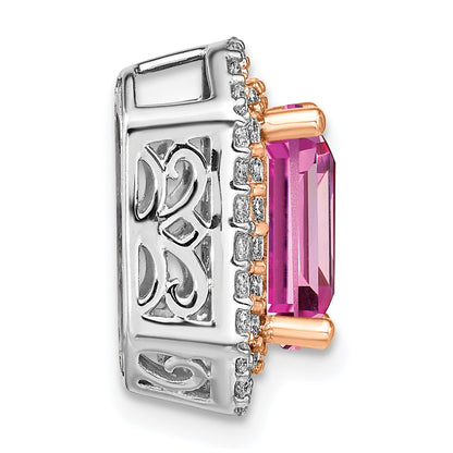 14k Two-Tone Gold Lab Grown Real Diamond & Created Pink Sapphire Pendant