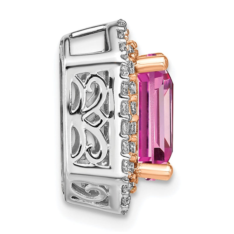 14k Two-Tone Gold Lab Grown Real Diamond & Created Pink Sapphire Pendant