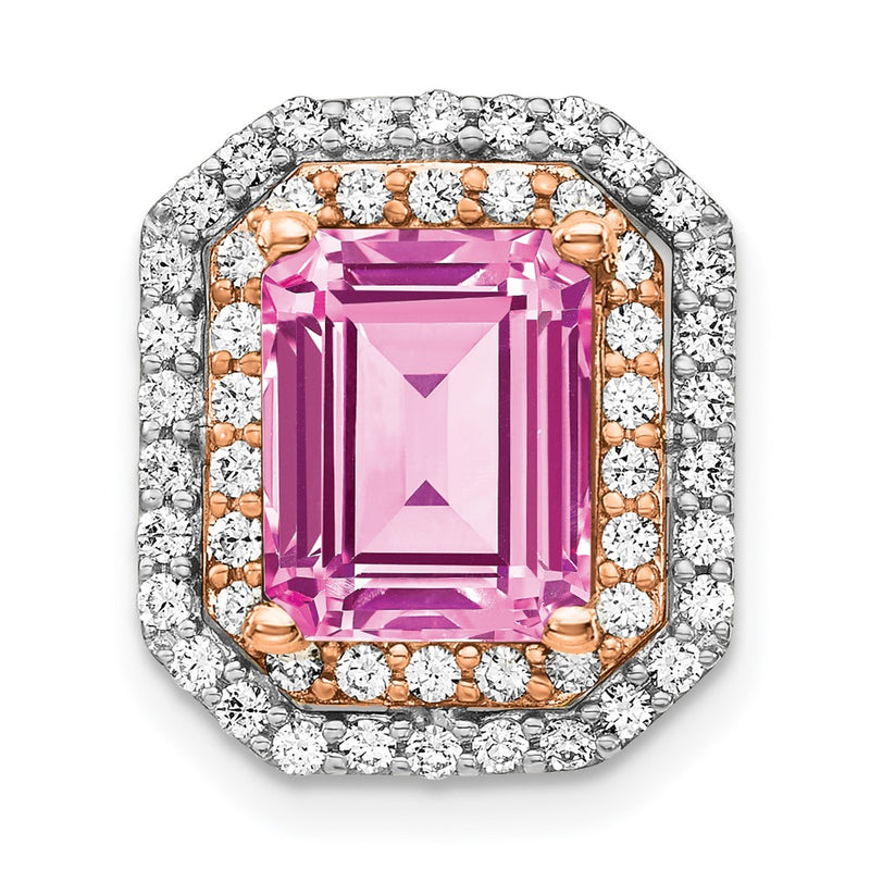 14k Two-Tone Gold Lab Grown Real Diamond & Created Pink Sapphire Pendant