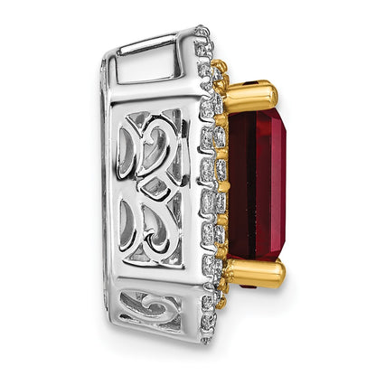 14k Two-Tone Gold Lab Grown Real Diamond & Created Ruby Pendant