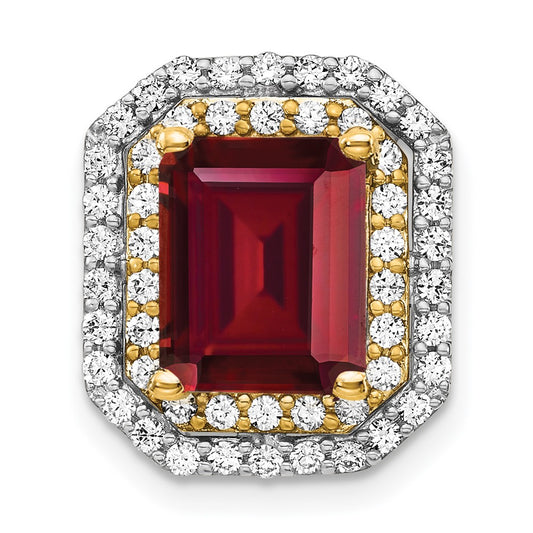 14k Two-Tone Gold Lab Grown Real Diamond & Created Ruby Pendant