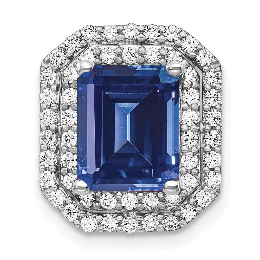 14K White GoldLab Grown Real Diamond & Created Blue Sapphire Pendant