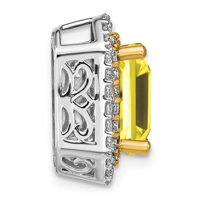 14k Two-Tone Gold Lab Grown Real Diamond & Created Yellow Sapphire Pendant