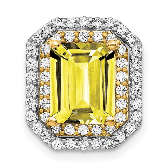 14k Two-Tone Gold Lab Grown Real Diamond & Created Yellow Sapphire Pendant