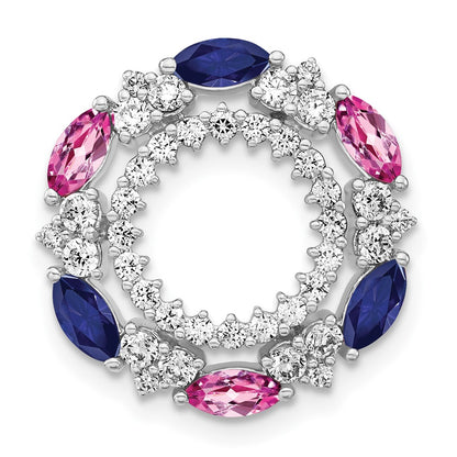 14K White GoldLab Grown Real Diamonds & Cr. Pink and Cr. Blue Sapphire Pendant