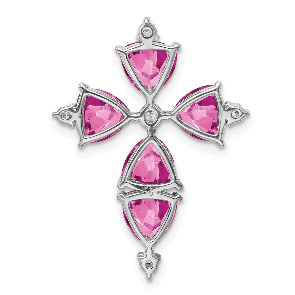 14K White GoldLab Grown Real Diamond & Created Pink Sapphire Pendant