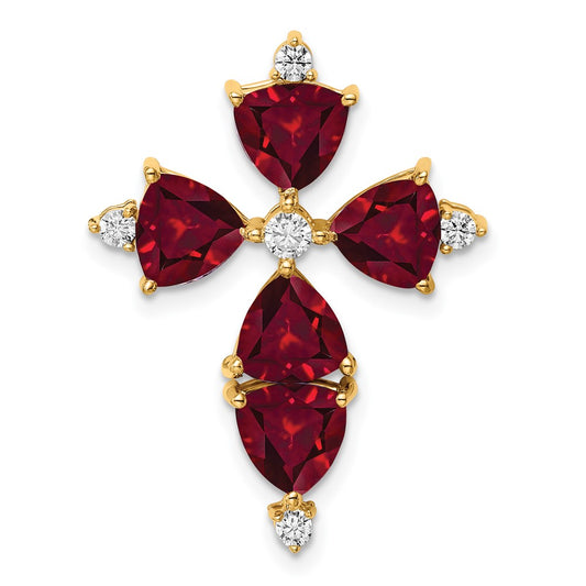 14K Yellow Gold Lab Grown Real Diamond & Created Ruby Pendant