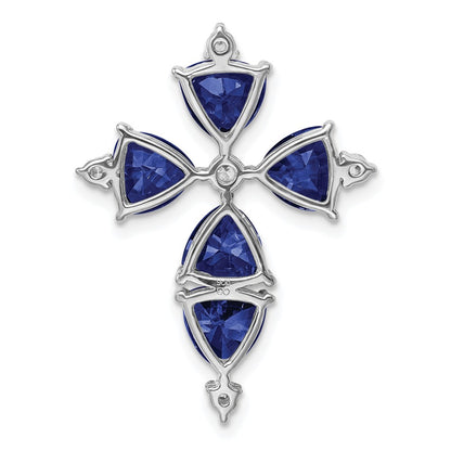 14K White GoldLab Grown Real Diamond & Created Blue Sapphire Pendant