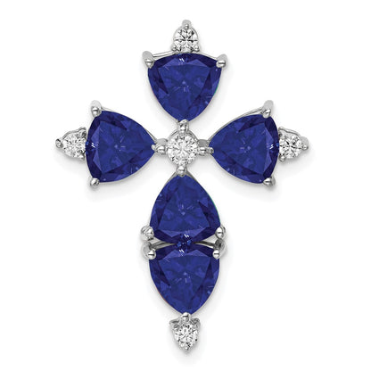 14K White GoldLab Grown Real Diamond & Created Blue Sapphire Pendant