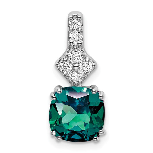14K White GoldLab Grown Real Diamond & Created Alexandrite Pendant