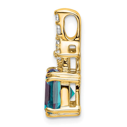 14K Yellow Gold Lab Grown Real Diamond & Created Alexandrite Pendant