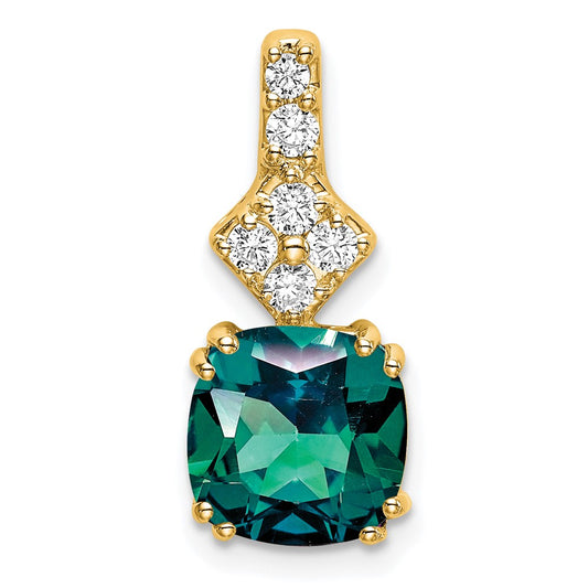 14K Yellow Gold Lab Grown Real Diamond & Created Alexandrite Pendant