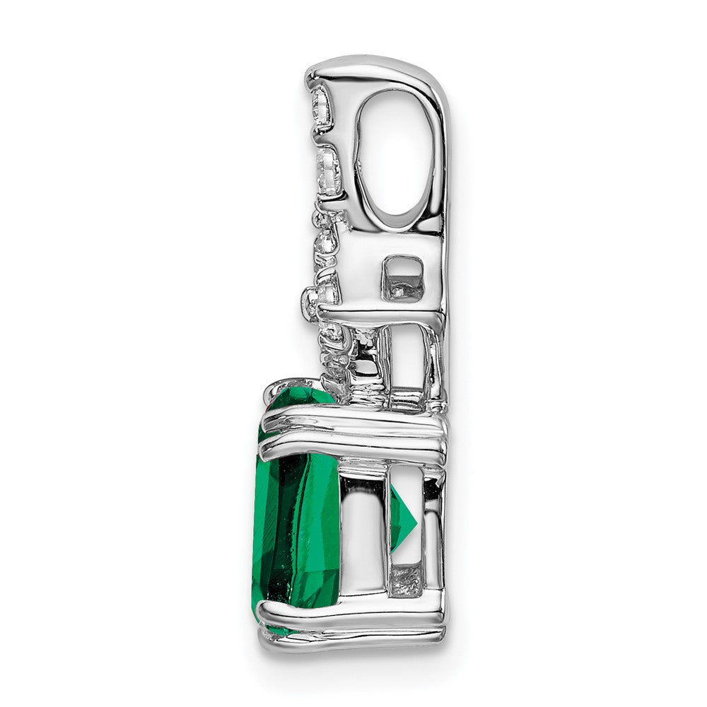 14K White GoldLab Grown Real Diamond & Created Emerald Pendant