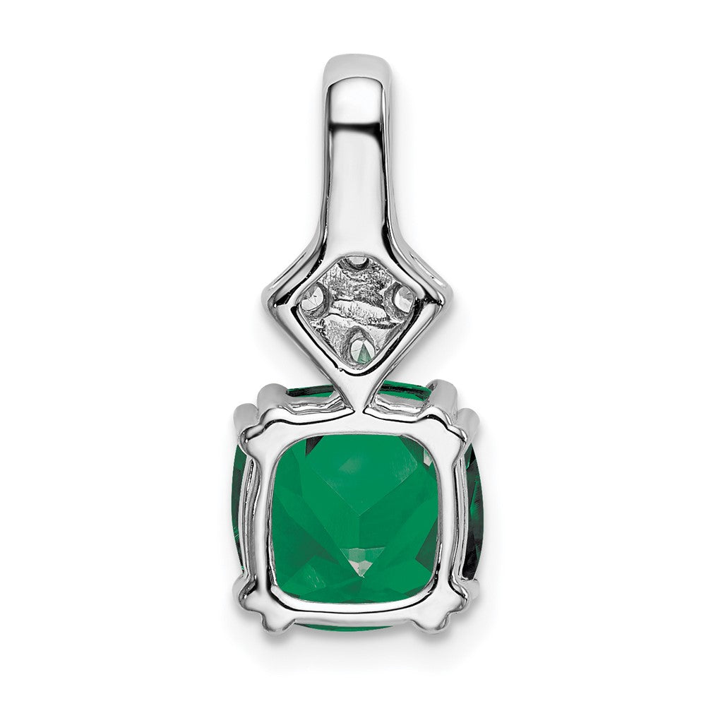 14K White GoldLab Grown Real Diamond & Created Emerald Pendant