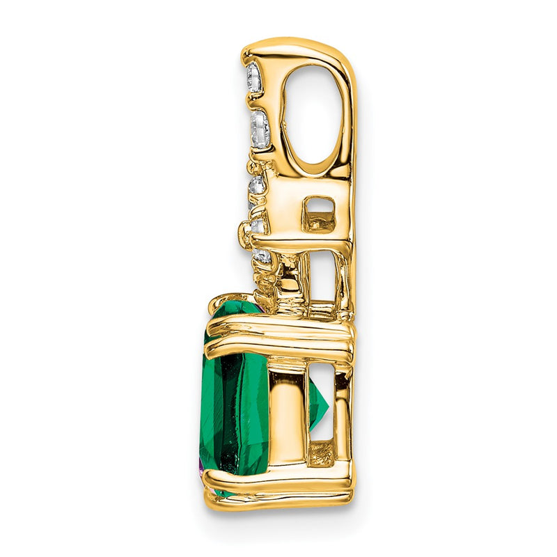 14K Yellow Gold Lab Grown Real Diamond & Created Emerald Pendant