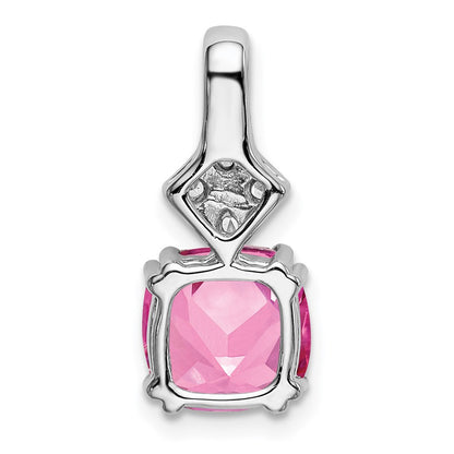 14K White GoldLab Grown Real Diamond & Created Pink Sapphire Pendant