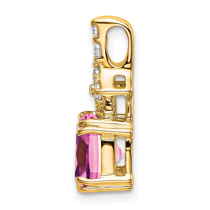 14K Yellow Gold Lab Grown Real Diamond & Created Pink Sapphire Pendant