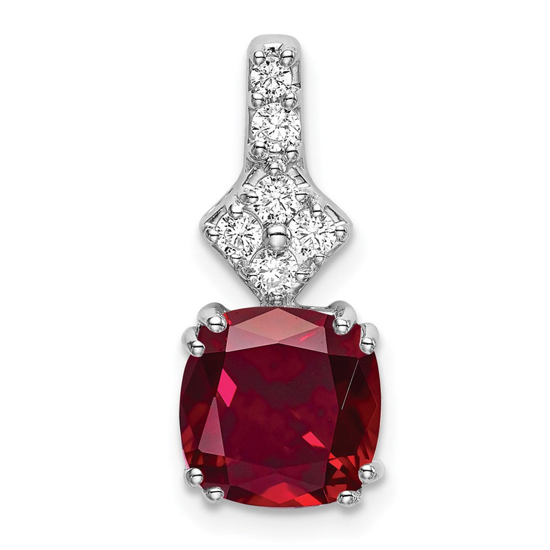 14K White GoldLab Grown Real Diamond & Created Ruby Pendant
