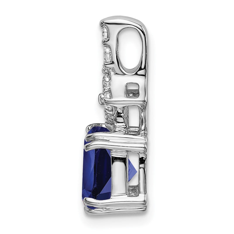 14K White GoldLab Grown Real Diamond & Created Blue Sapphire Pendant