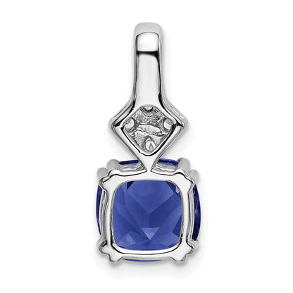 14K White GoldLab Grown Real Diamond & Created Blue Sapphire Pendant