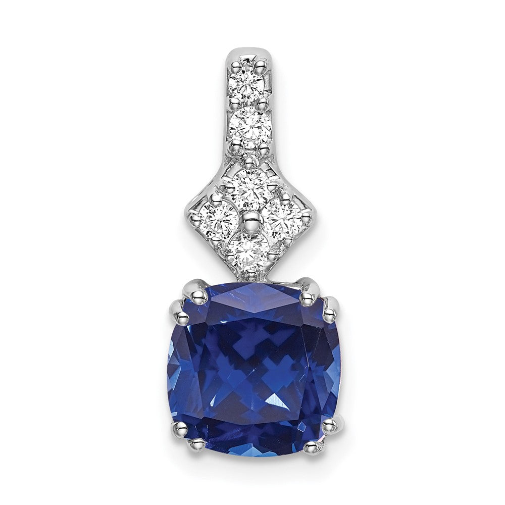 14K White GoldLab Grown Real Diamond & Created Blue Sapphire Pendant