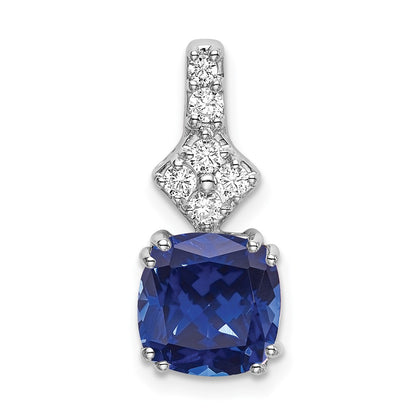 14K White GoldLab Grown Real Diamond & Created Blue Sapphire Pendant