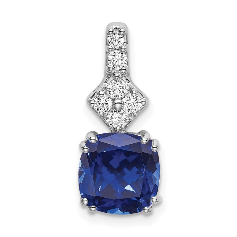 14K White GoldLab Grown Real Diamond & Created Blue Sapphire Pendant