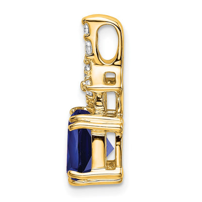 14K Yellow Gold Lab Grown Real Diamond & Created Blue Sapphire Pendant