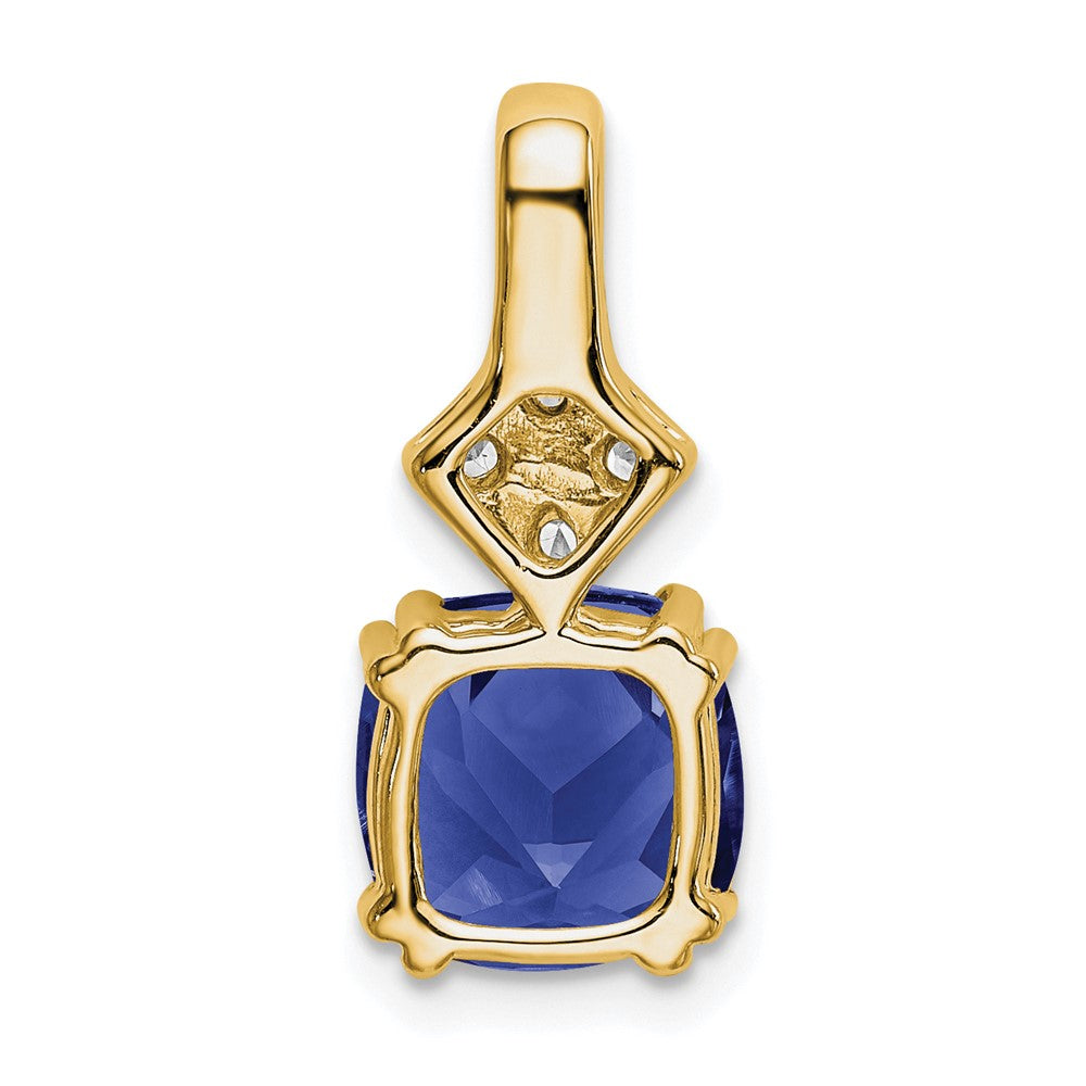 14K Yellow Gold Lab Grown Real Diamond & Created Blue Sapphire Pendant