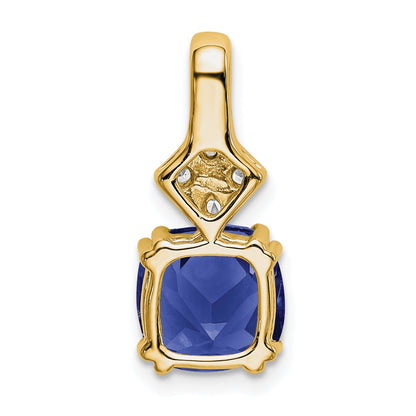 14K Yellow Gold Lab Grown Real Diamond & Created Blue Sapphire Pendant