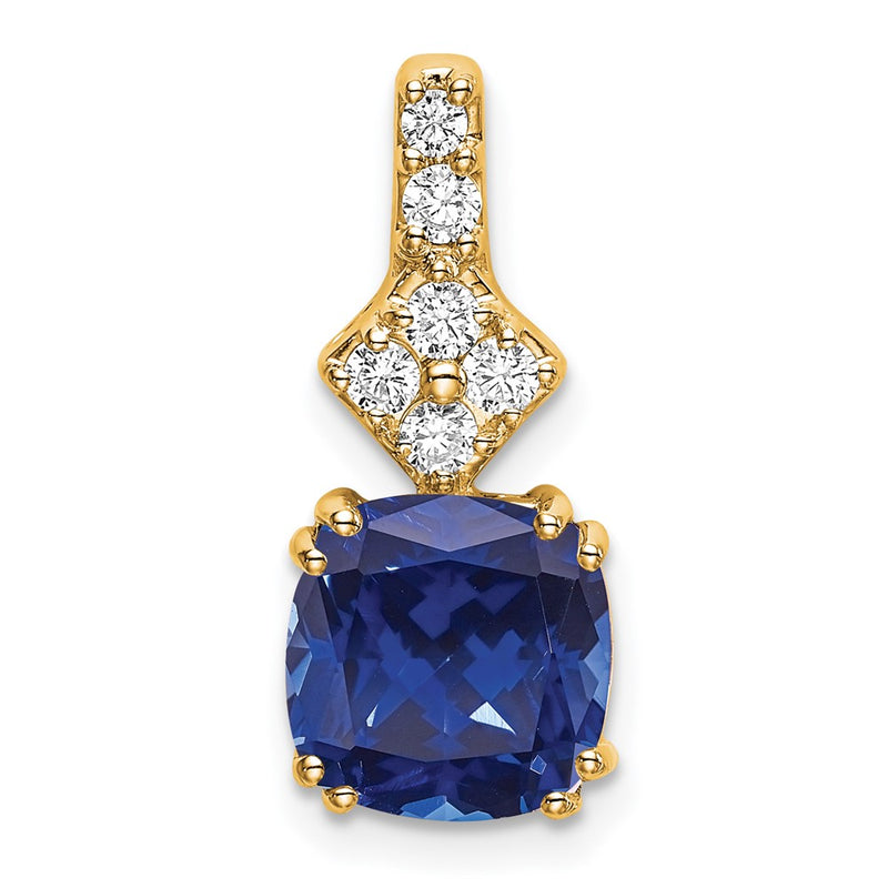 14K Yellow Gold Lab Grown Real Diamond & Created Blue Sapphire Pendant