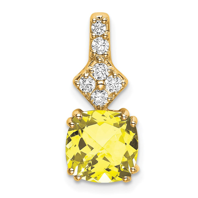 14k Yellow Gold Lab Grown Real Diamond & Created Yellow Sapphire Pendant